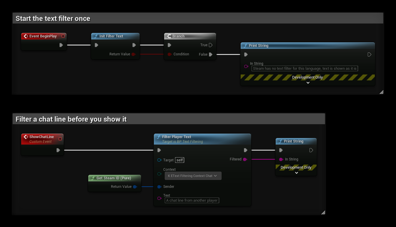 Text filtering example